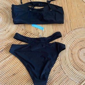 Black high waisted strapless bikini (with removable straps)